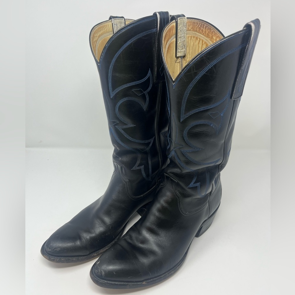 BLACK JACK Boot Co. Houston TX Cowboy Boots Black Embroidered Leather Sz 8.5 VTG